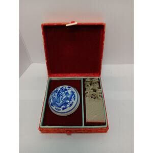 Chinese Red Wax Seal Jade Porcelain Dragon Container Stone Stamp Press Elizabeth
